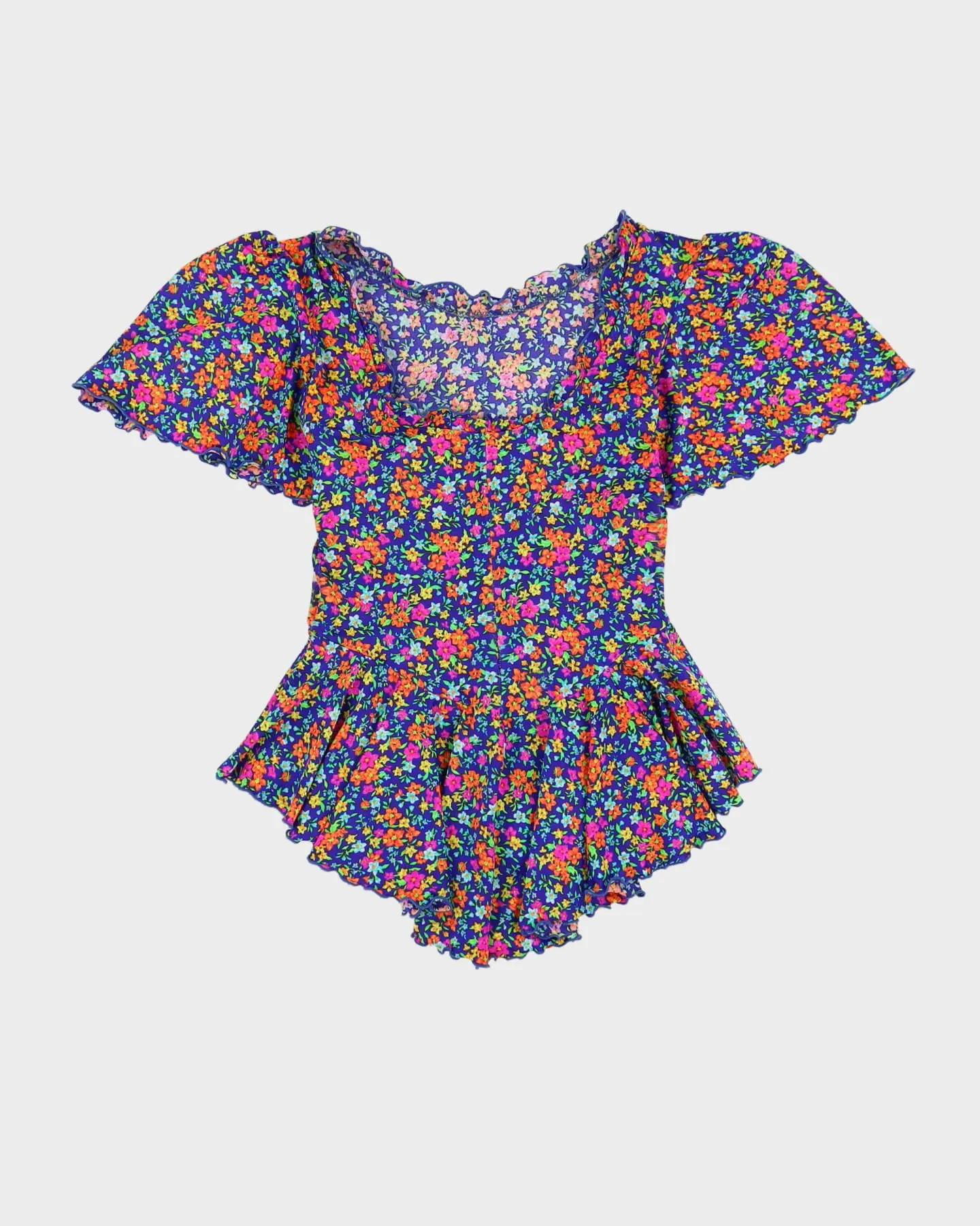 00s Blue Floral All In One Top Playsuit - S