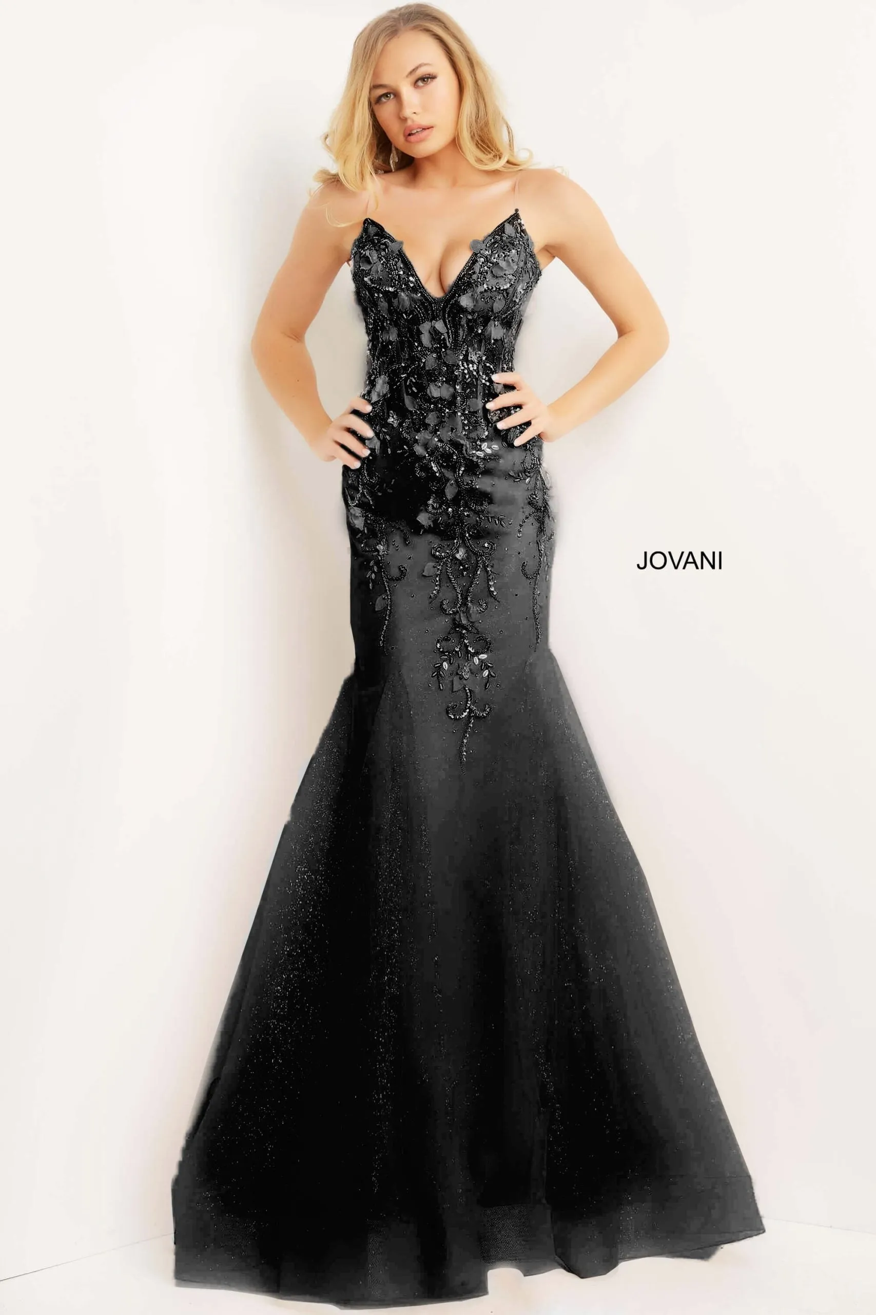 3D Floral Sleeveless Mermaid Dress by Jovani 05839