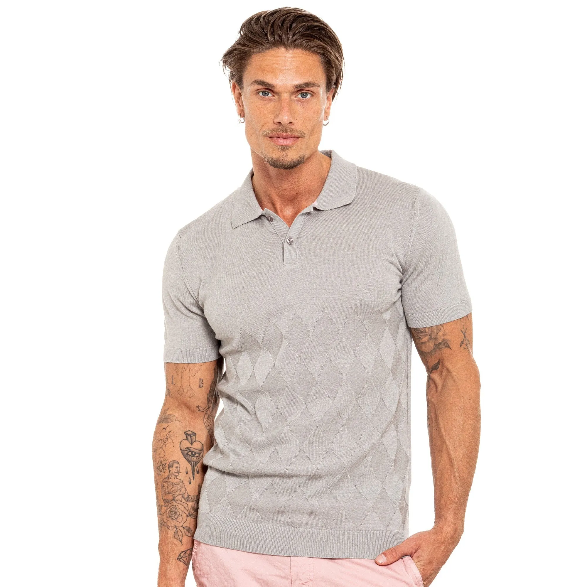 Argyle Knit Polo - Grey