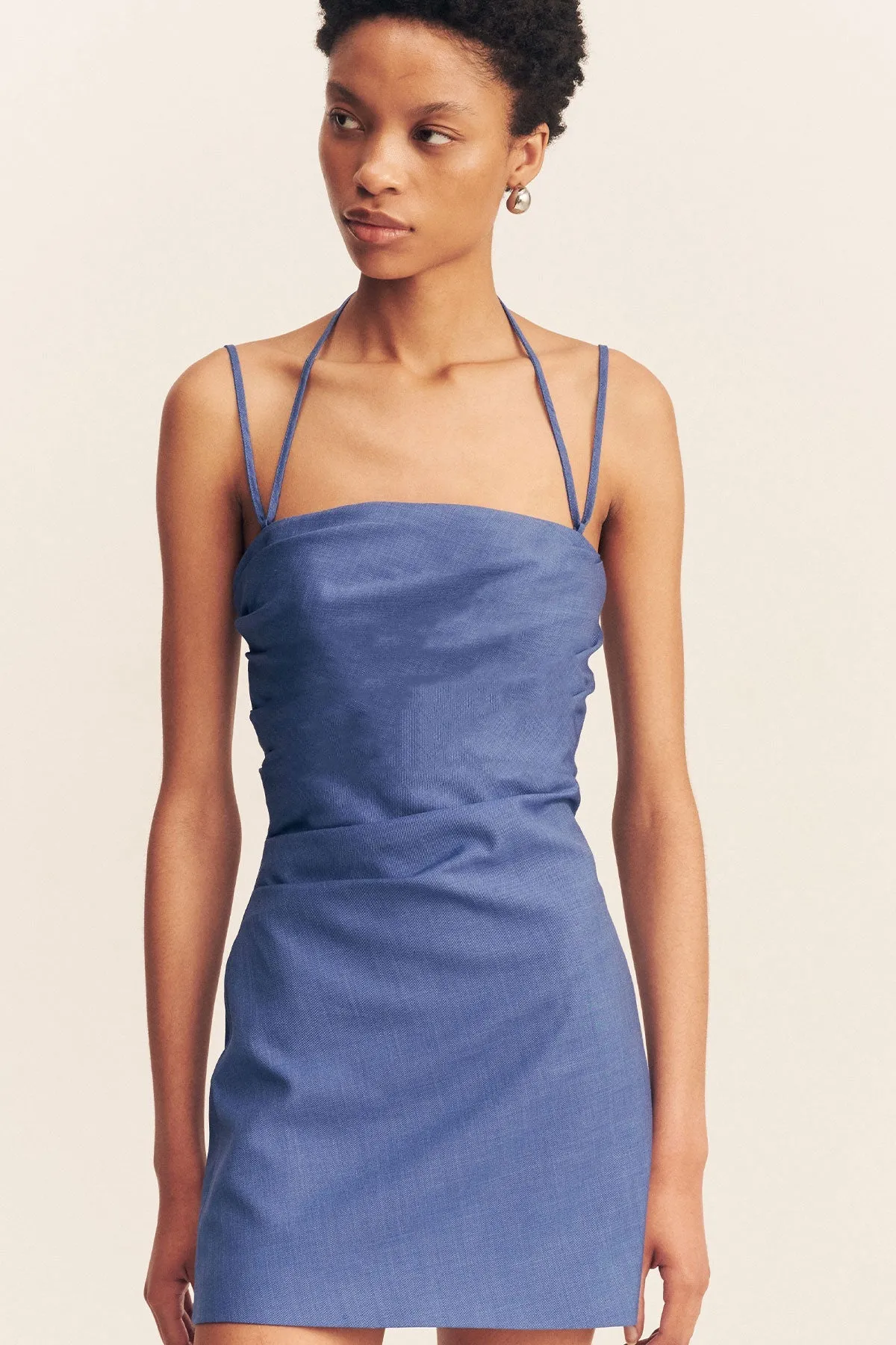 ASHER DRAPED MINI DRESS - OCEAN BLUE