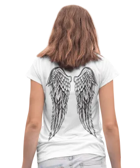 Back Printed Tattoo Style Angel Wings T-Shirt for Women