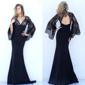 Beautiful Lace Bat Sleeves Deep V Mermaid Evening Dress