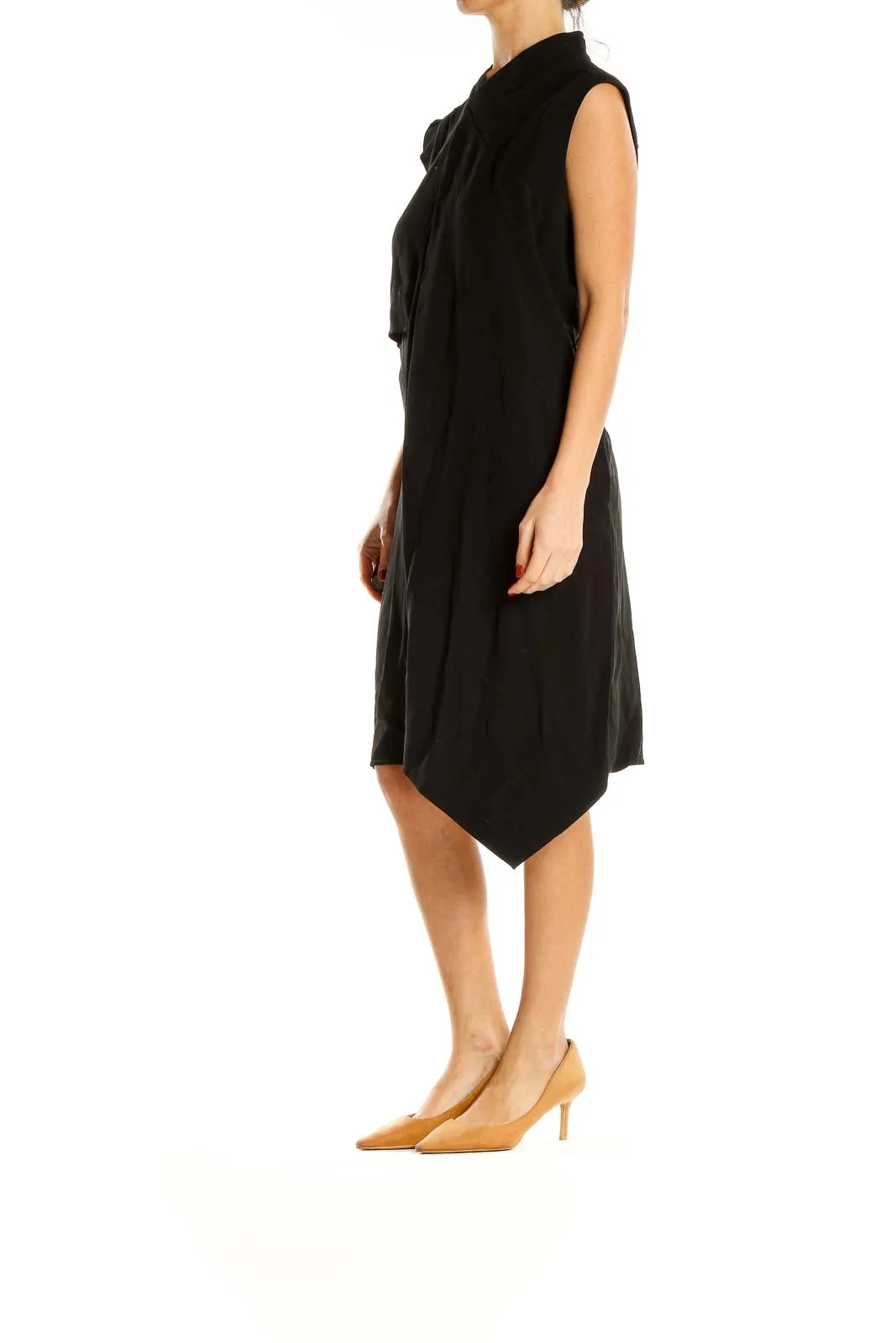 Black Draped High Neck Retro Dress