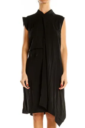 Black Draped High Neck Retro Dress