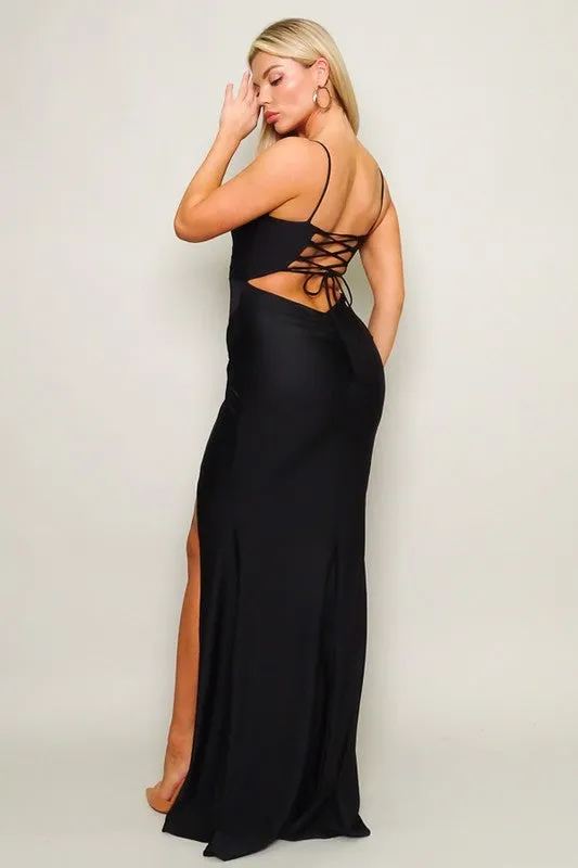 Black High Standards Halter Maxi Dress