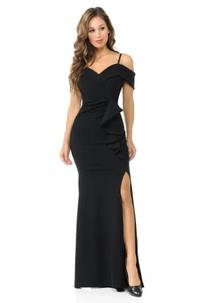 Black Off The Shoulder Ruffled Formal Dress