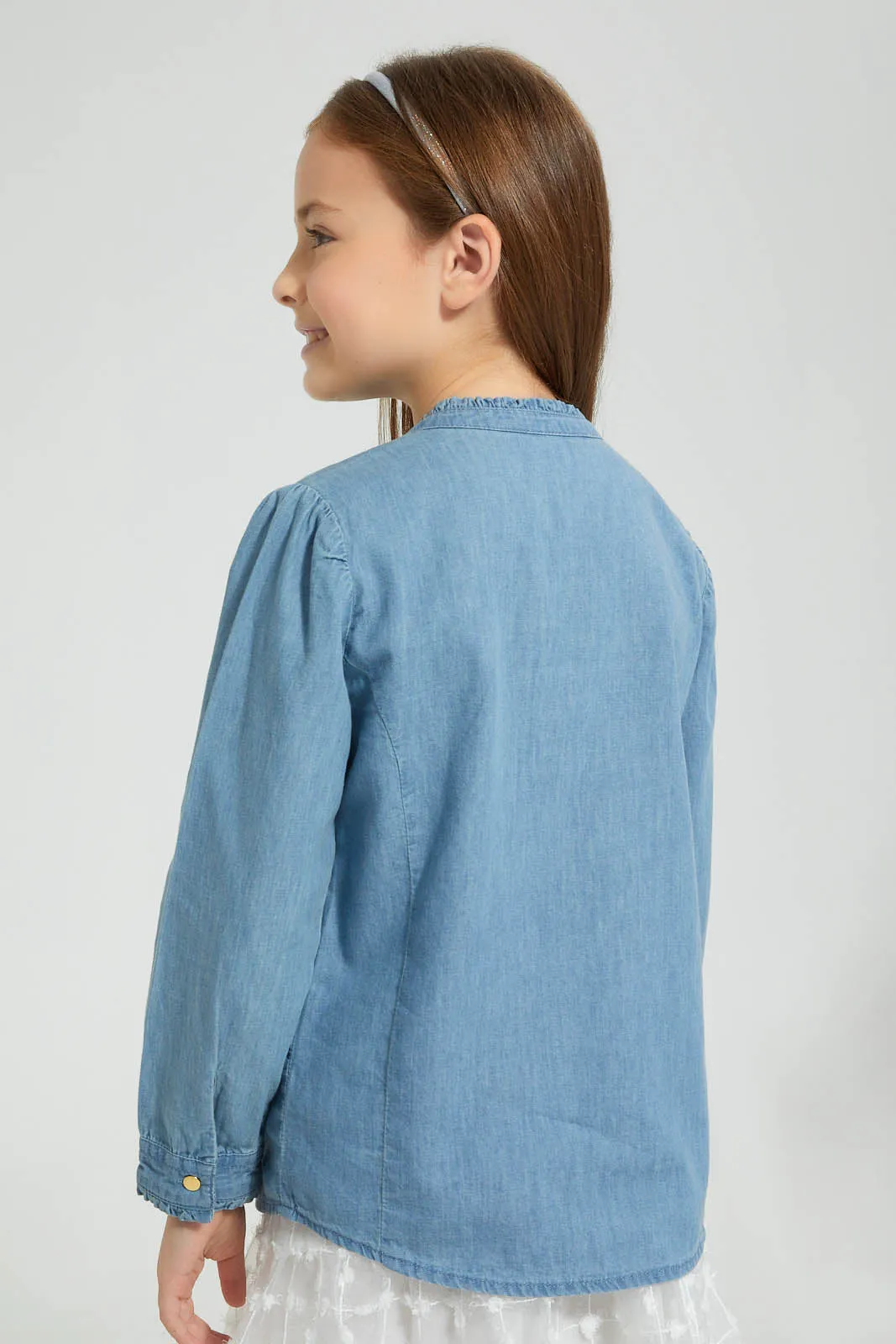 Blue Denim Frilled Blouse