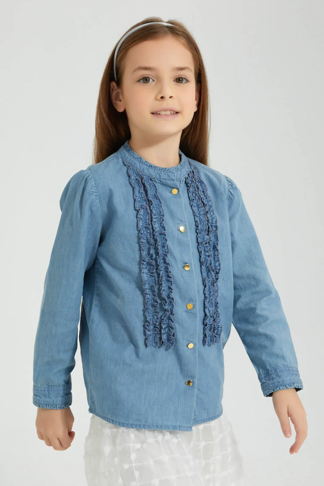 Blue Denim Frilled Blouse