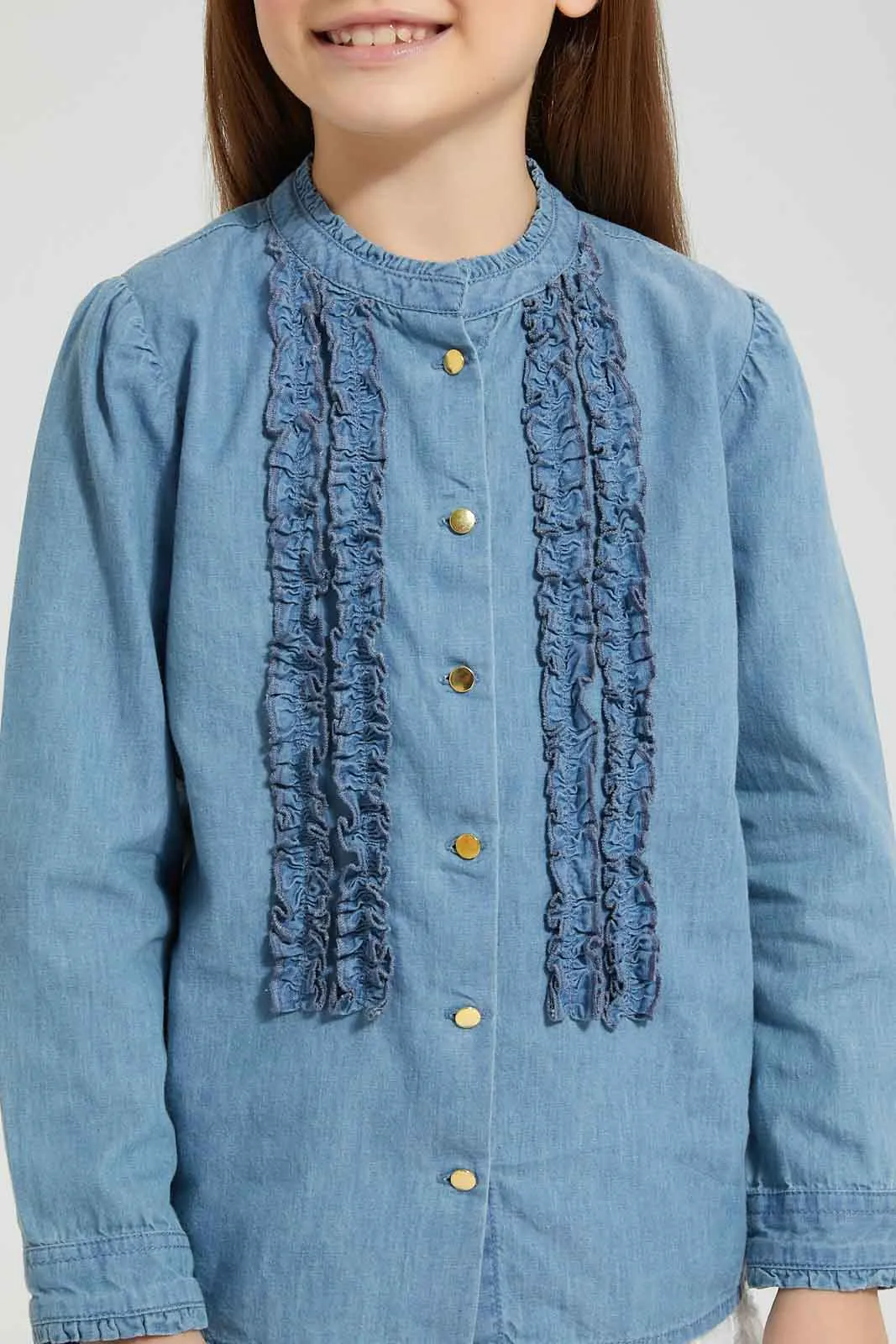 Blue Denim Frilled Blouse