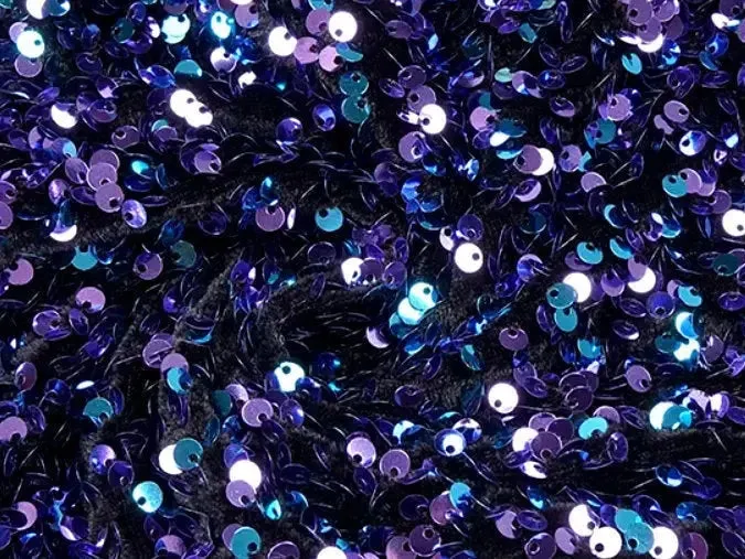 Blue Sequin and Bead Embellished Long Mermaid Gown