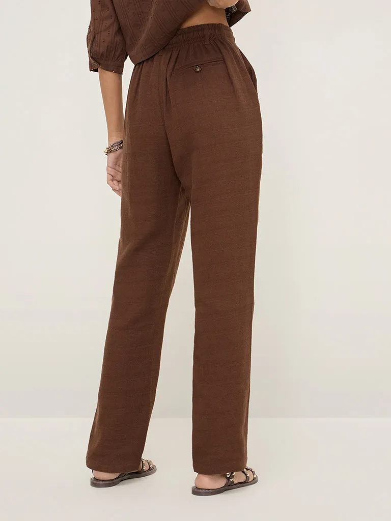 Bombay Paisley Brown High-Rise Cotton Blend Pants