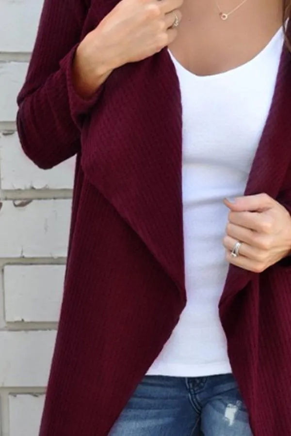 Casual  Fold Over Collar  Plain Cardigans