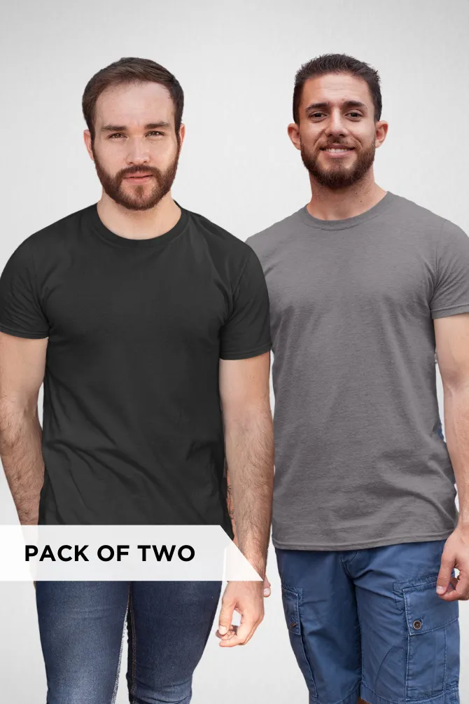 Charcoal Melange and Black Plain T-shirts Combo for Men