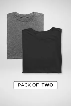 Charcoal Melange and Black Plain T-shirts Combo for Men