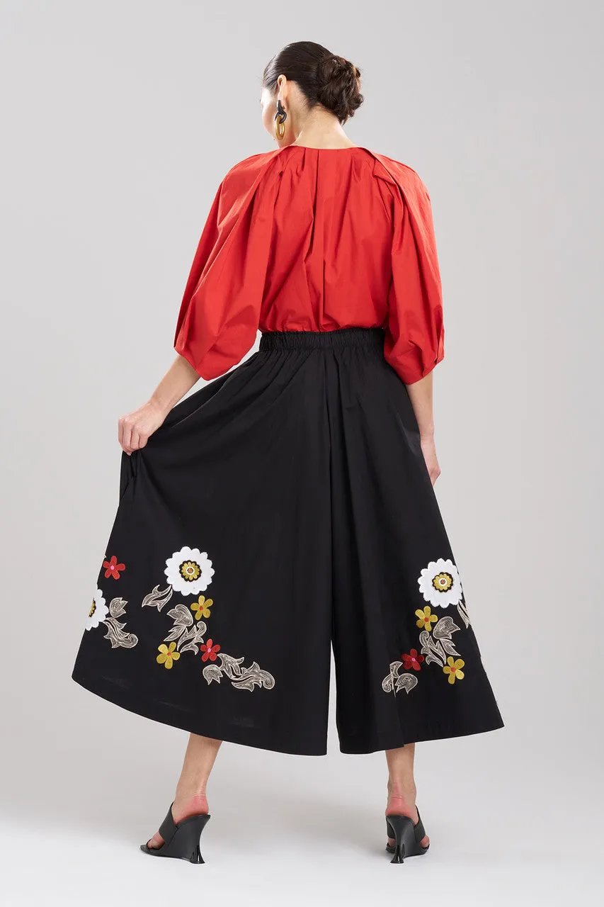 Cotton Poplin Embroidered Palazzo Pants