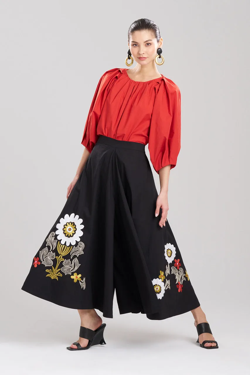 Cotton Poplin Embroidered Palazzo Pants