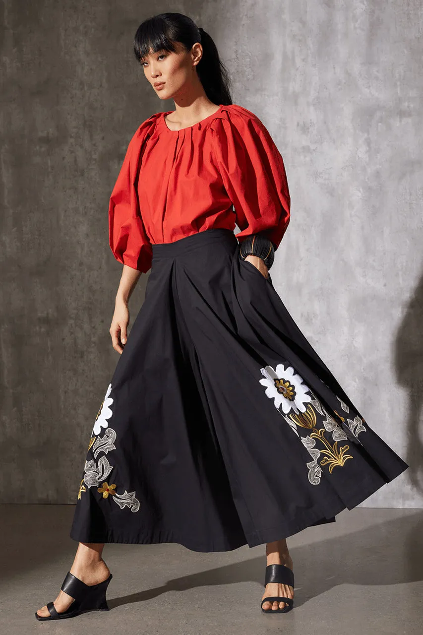 Cotton Poplin Embroidered Palazzo Pants