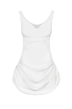 CREMA WHITE DRAPED MINI DRESS