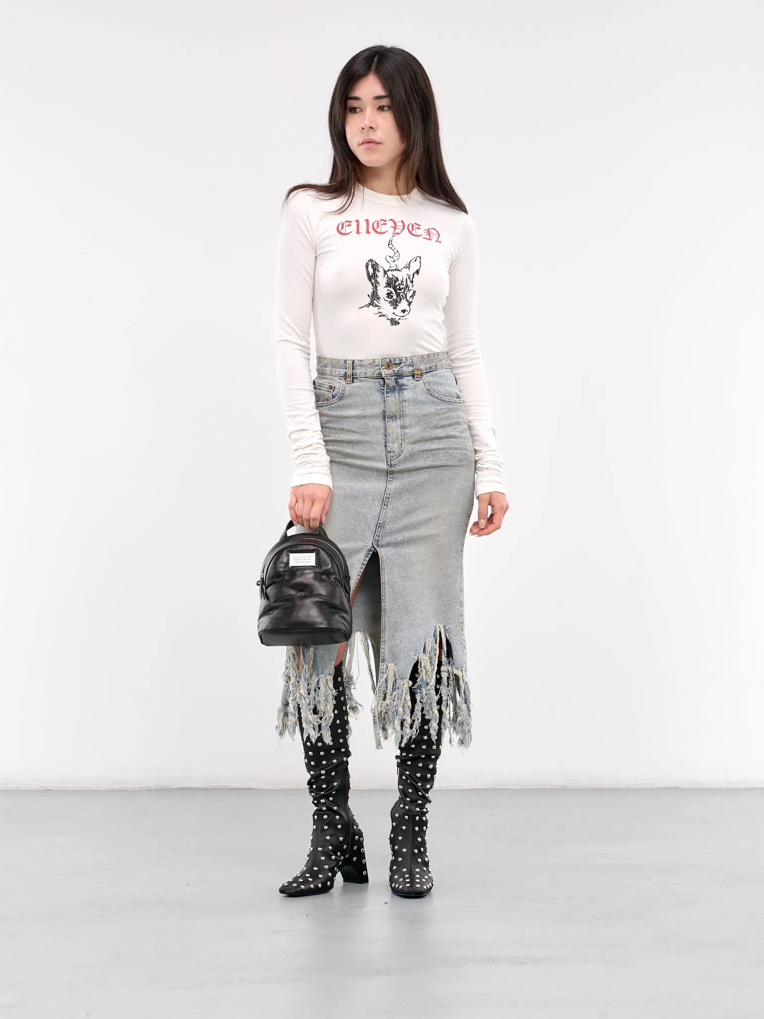 Distressed Midi Skirt (DS3-24-335-W-SKY)