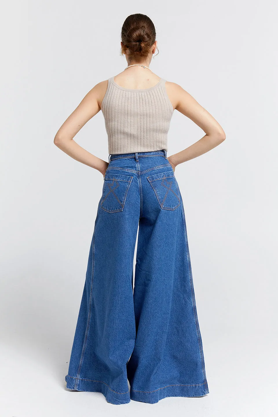 Duster Flared Jeans - Washed Denim