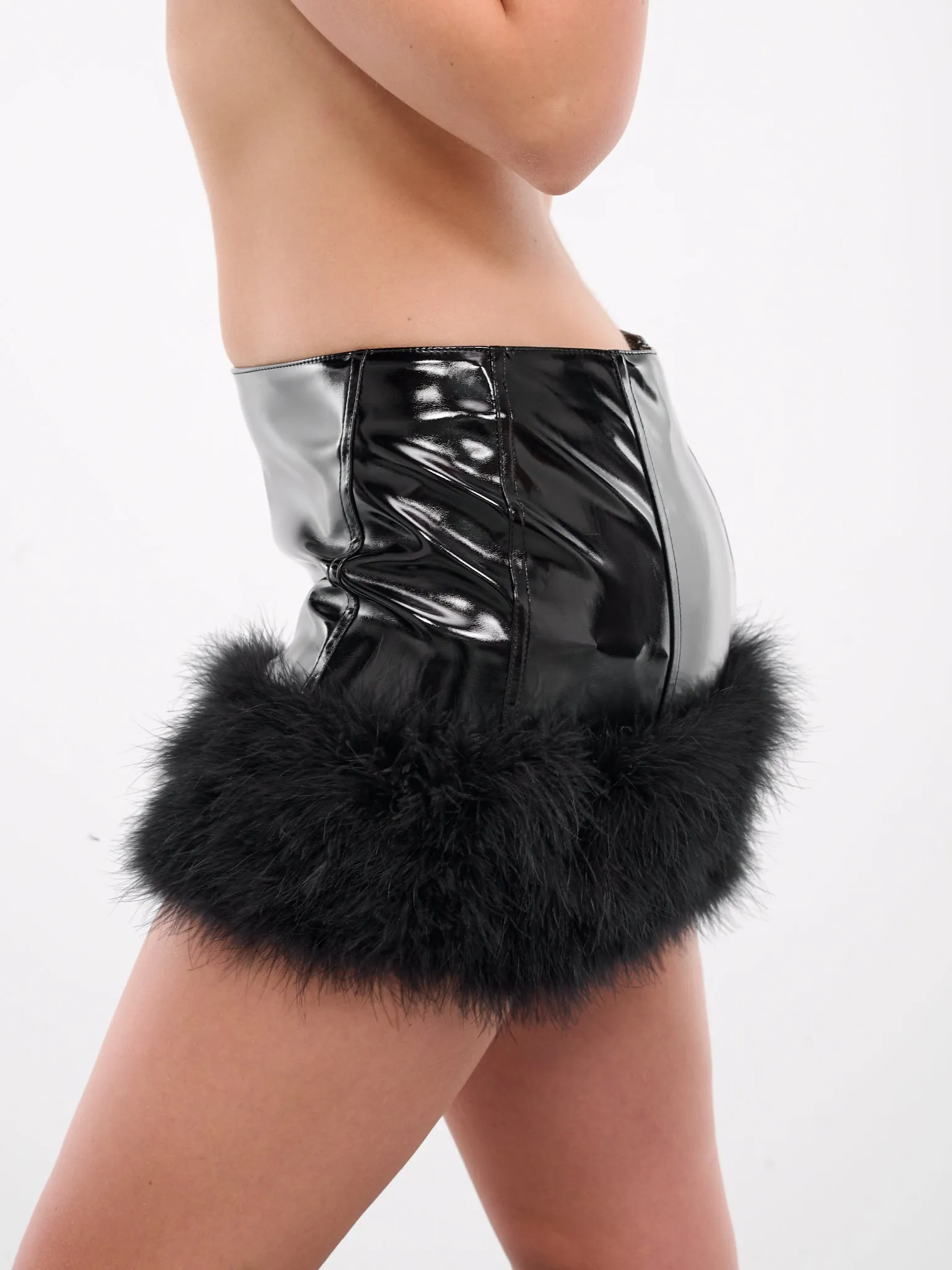 Feather Trim Mini Skirt (A42-2G183A-BLACK)