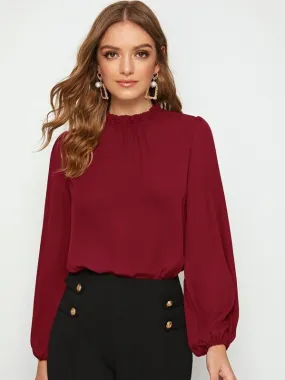 Frilled Neck Lantern Sleeve Top