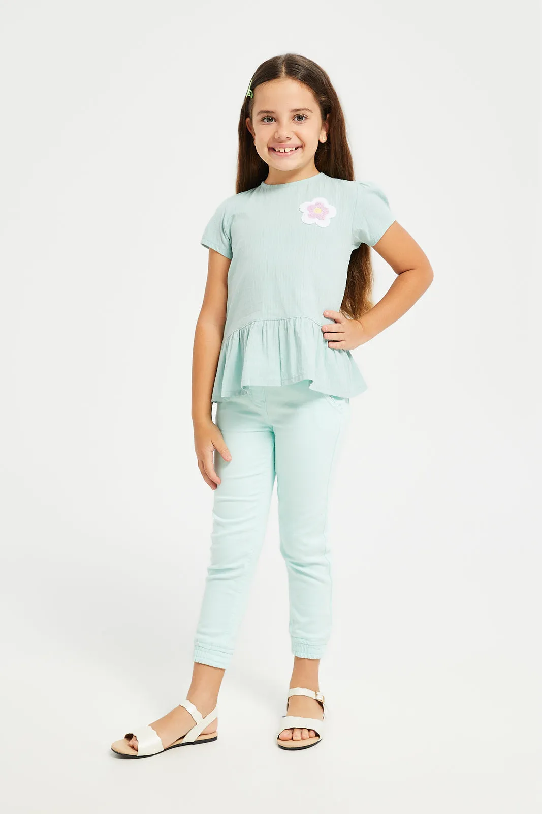 Girls Blue Frilled Blouse