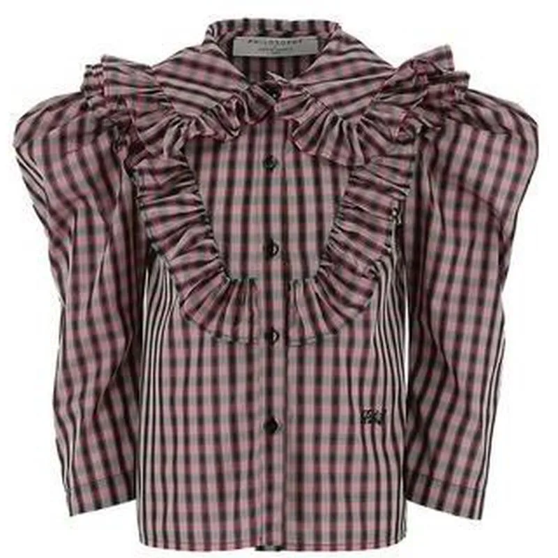 Girls Pink & Black Gingham Blouse