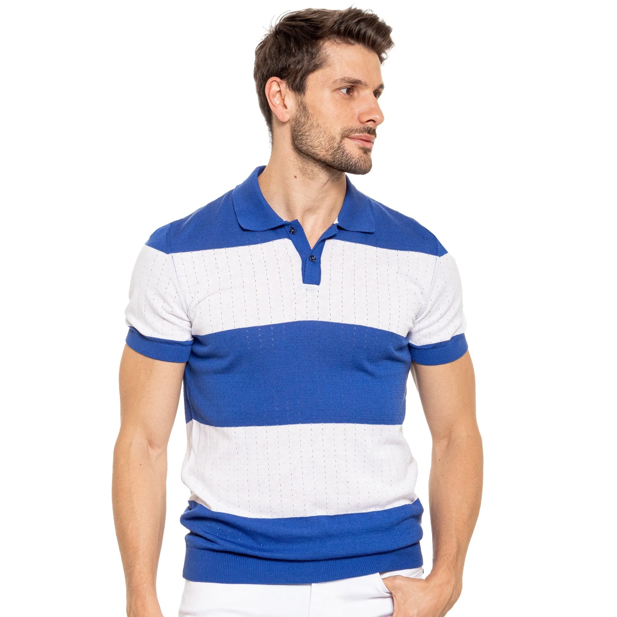 Gondola Knit Striped Polo - Royal Blue