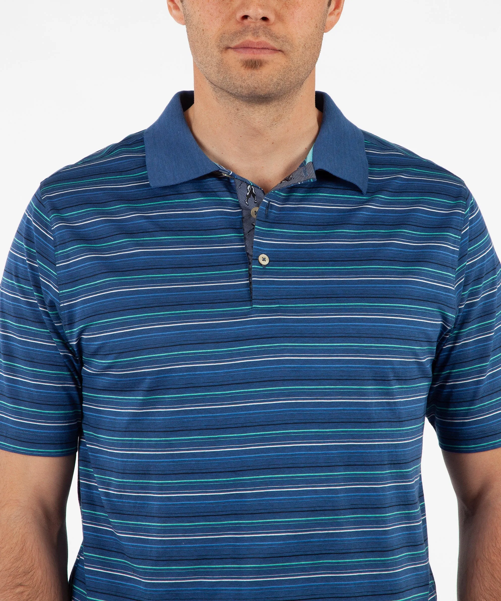 Heritage Luxe 100% Italian Cotton Jersey Multi-Pinstripe Jersey Polo Shirt