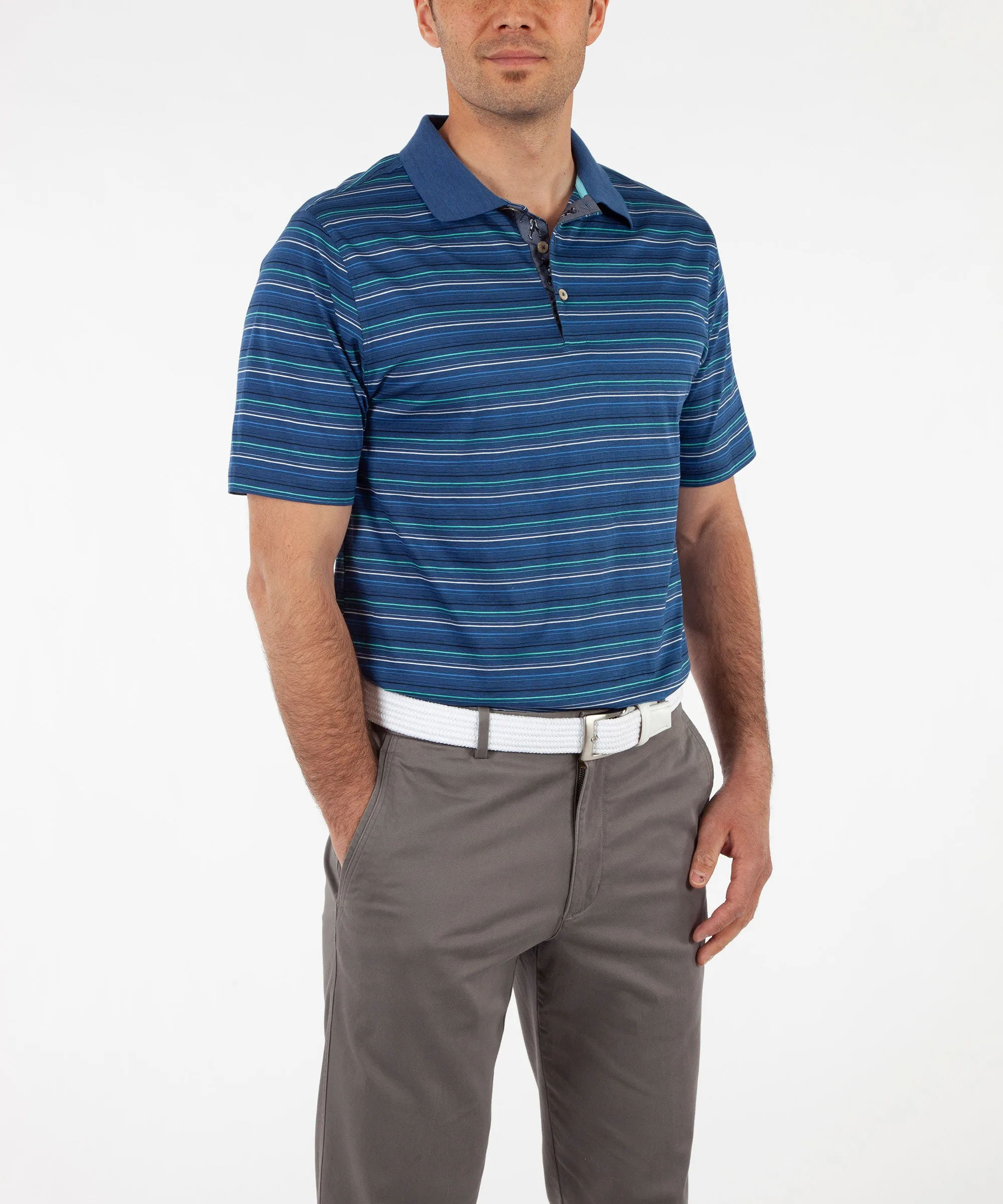 Heritage Luxe 100% Italian Cotton Jersey Multi-Pinstripe Jersey Polo Shirt