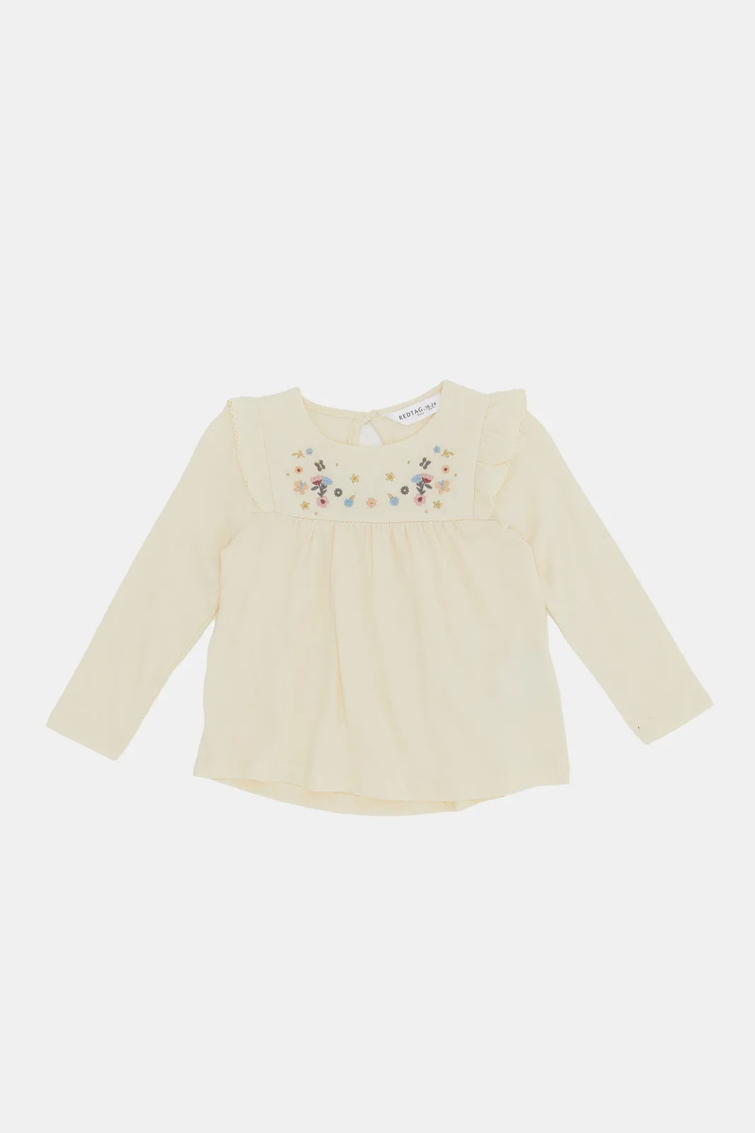 Infant Girls Cream Frilled Blouse With Embroidery