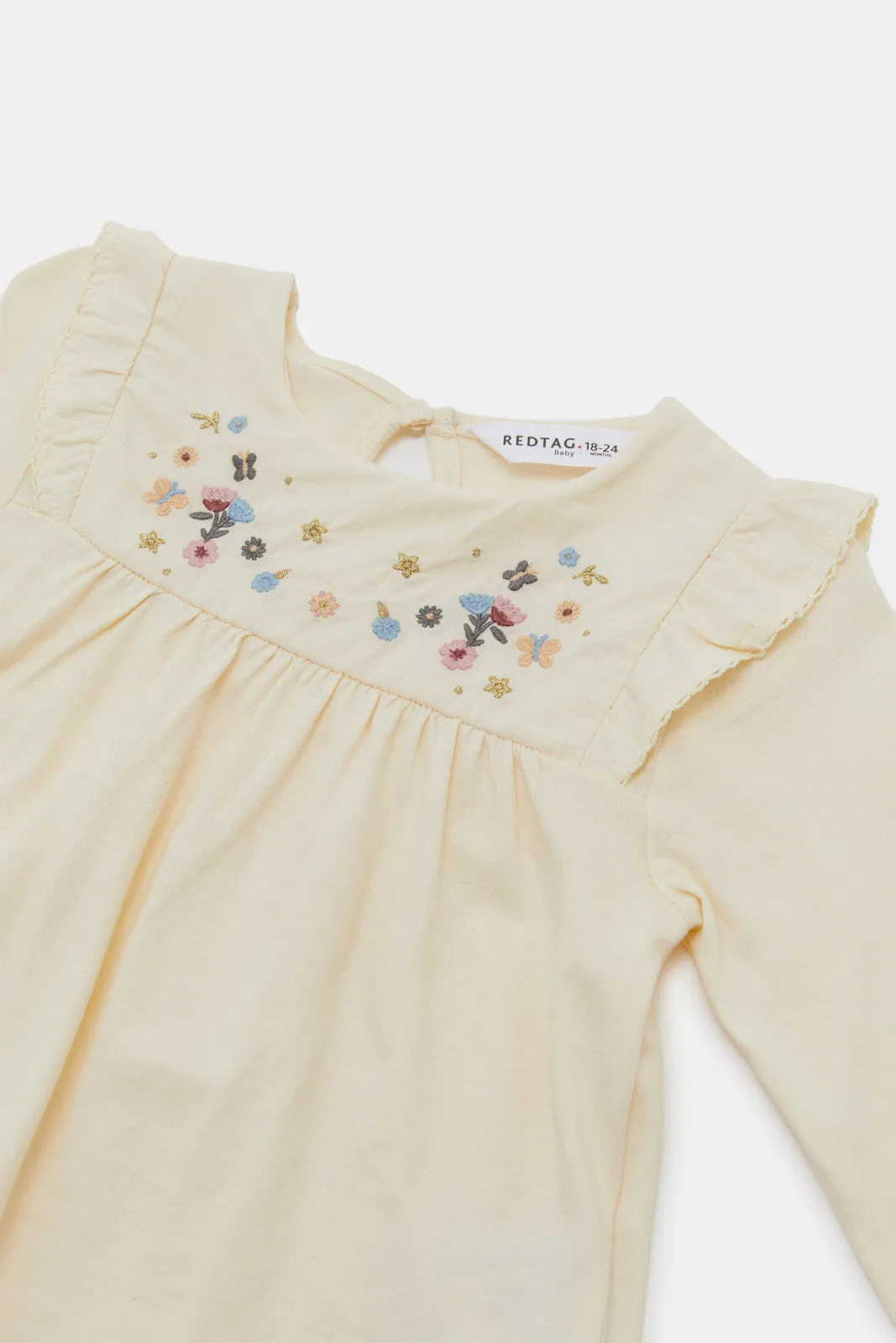 Infant Girls Cream Frilled Blouse With Embroidery