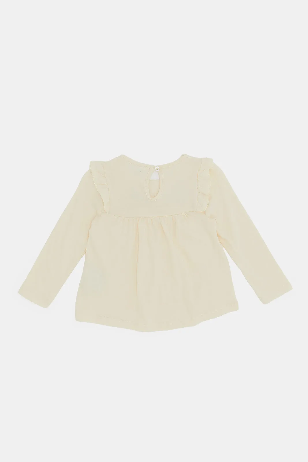 Infant Girls Cream Frilled Blouse With Embroidery