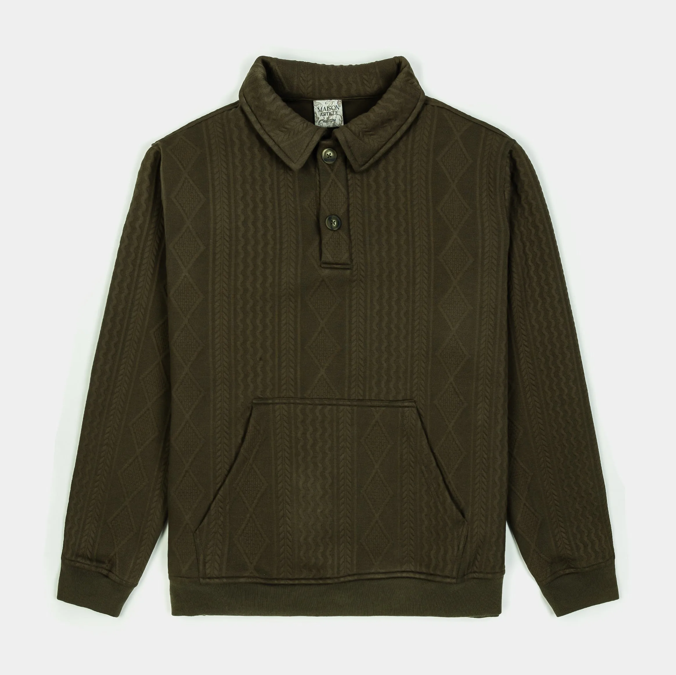 Jacquard Knit Polo Mens Long Sleeve Shirt (Olive)