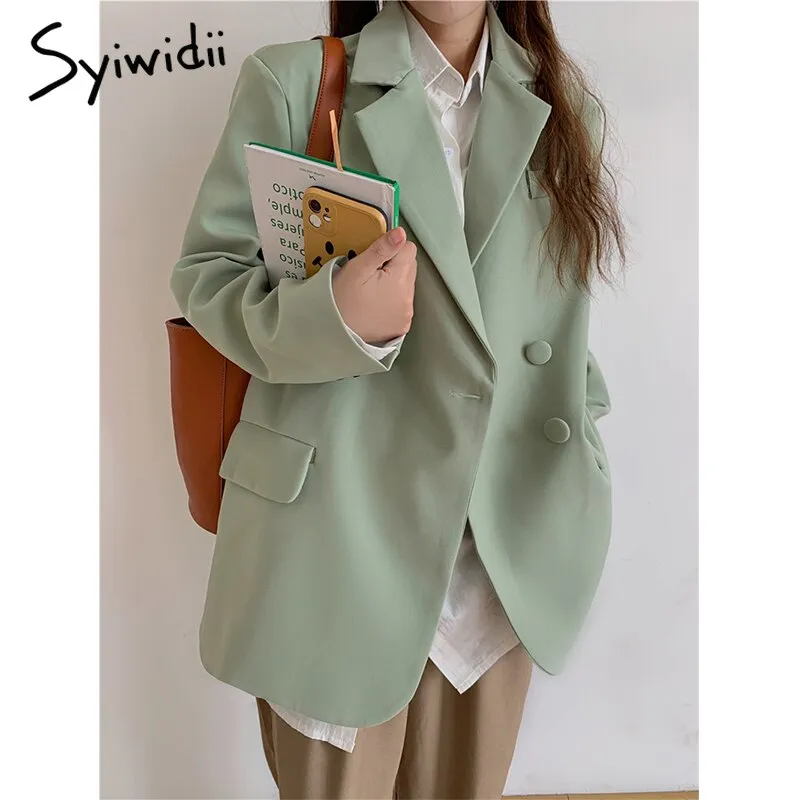 Joskaa White Blazers for Women Loose Suit Jacket Long Sleeve Oversized Coats 2024 Fall Loose Green Blazer Jacket OL Black Tops