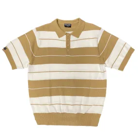 Khaki & White Striped Knit Polo