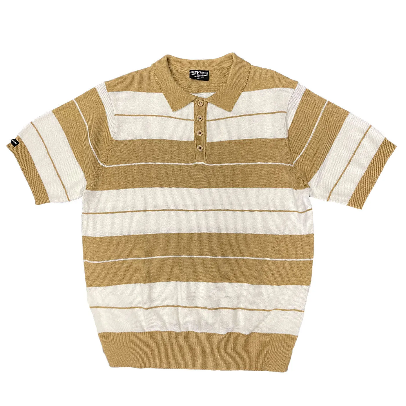 Khaki & White Striped Knit Polo