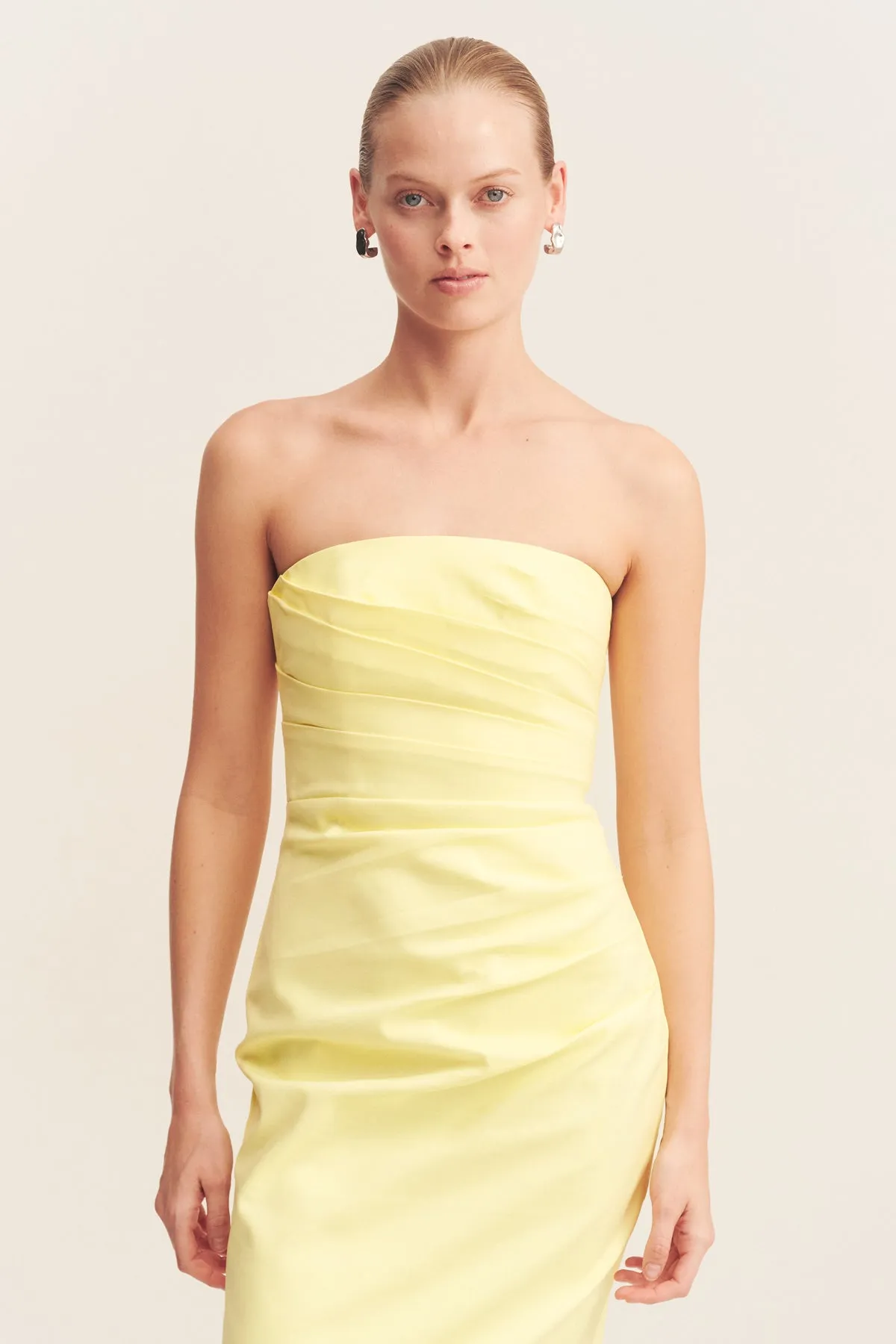 LANI STRAPLESS DRAPED MAXI DRESS - LEMONADE