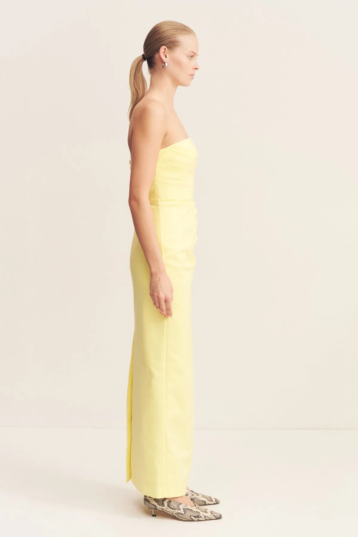 LANI STRAPLESS DRAPED MAXI DRESS - LEMONADE