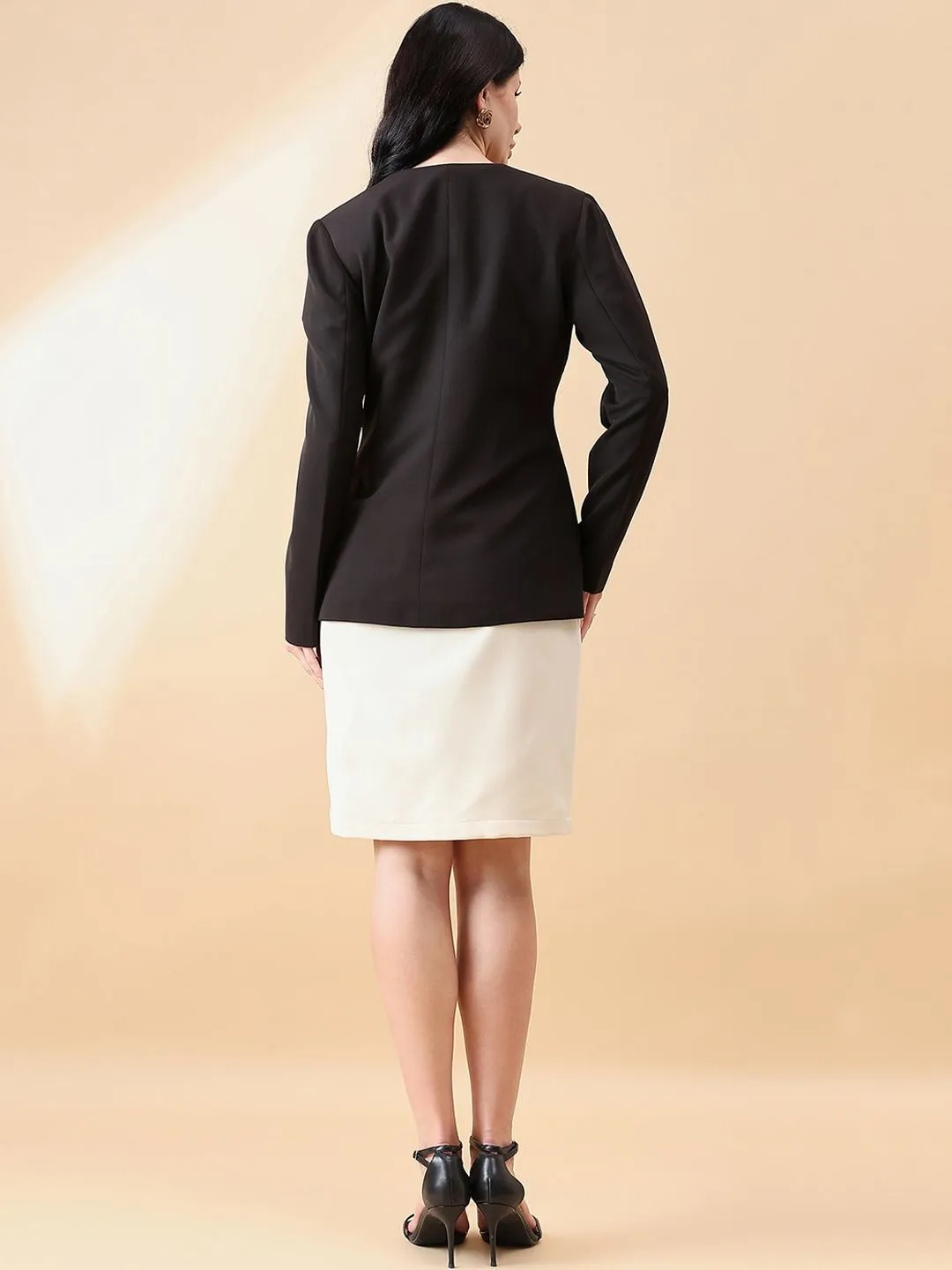 Lapel less Stretch Blazer- Black