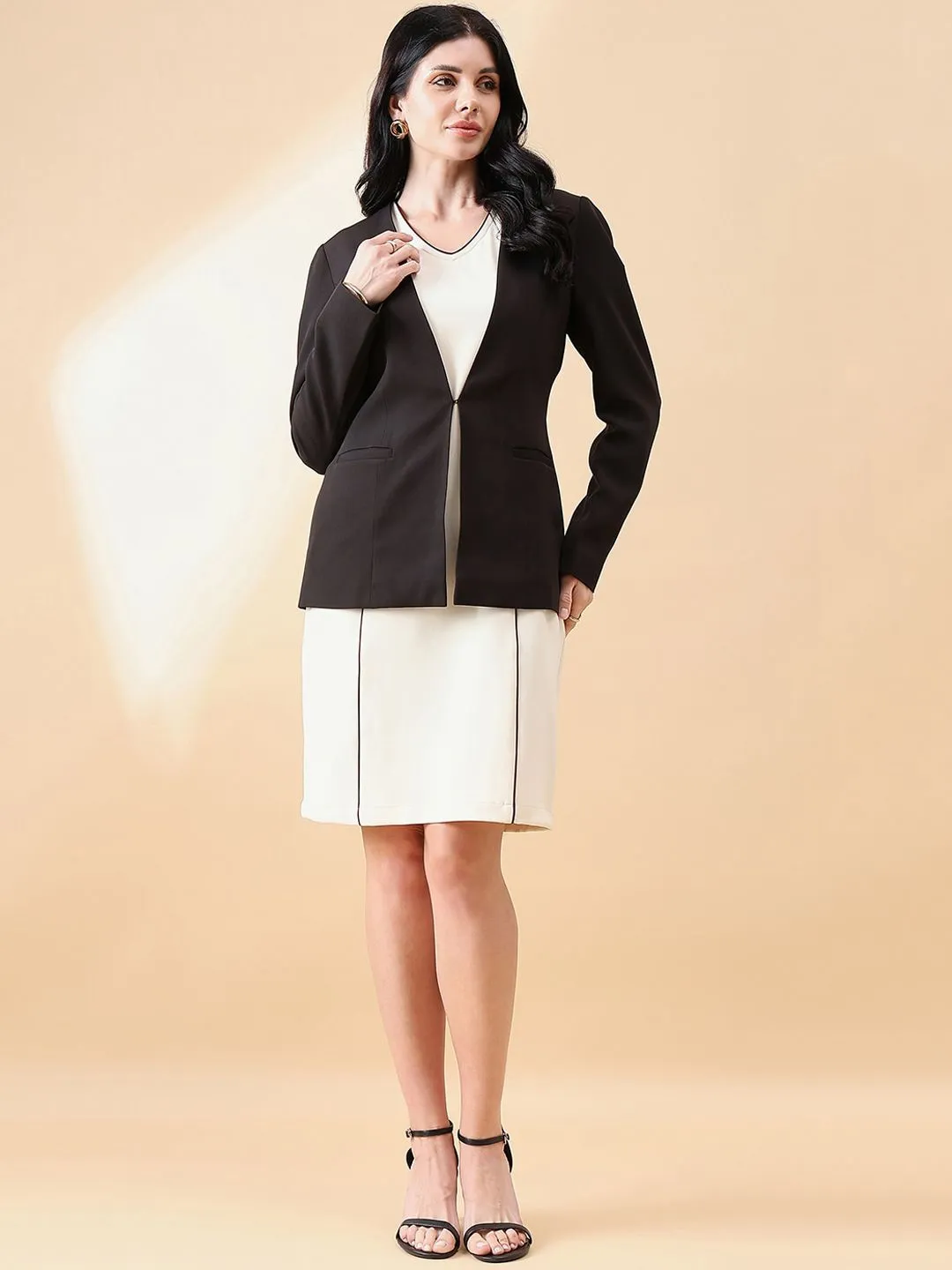 Lapel less Stretch Blazer- Black