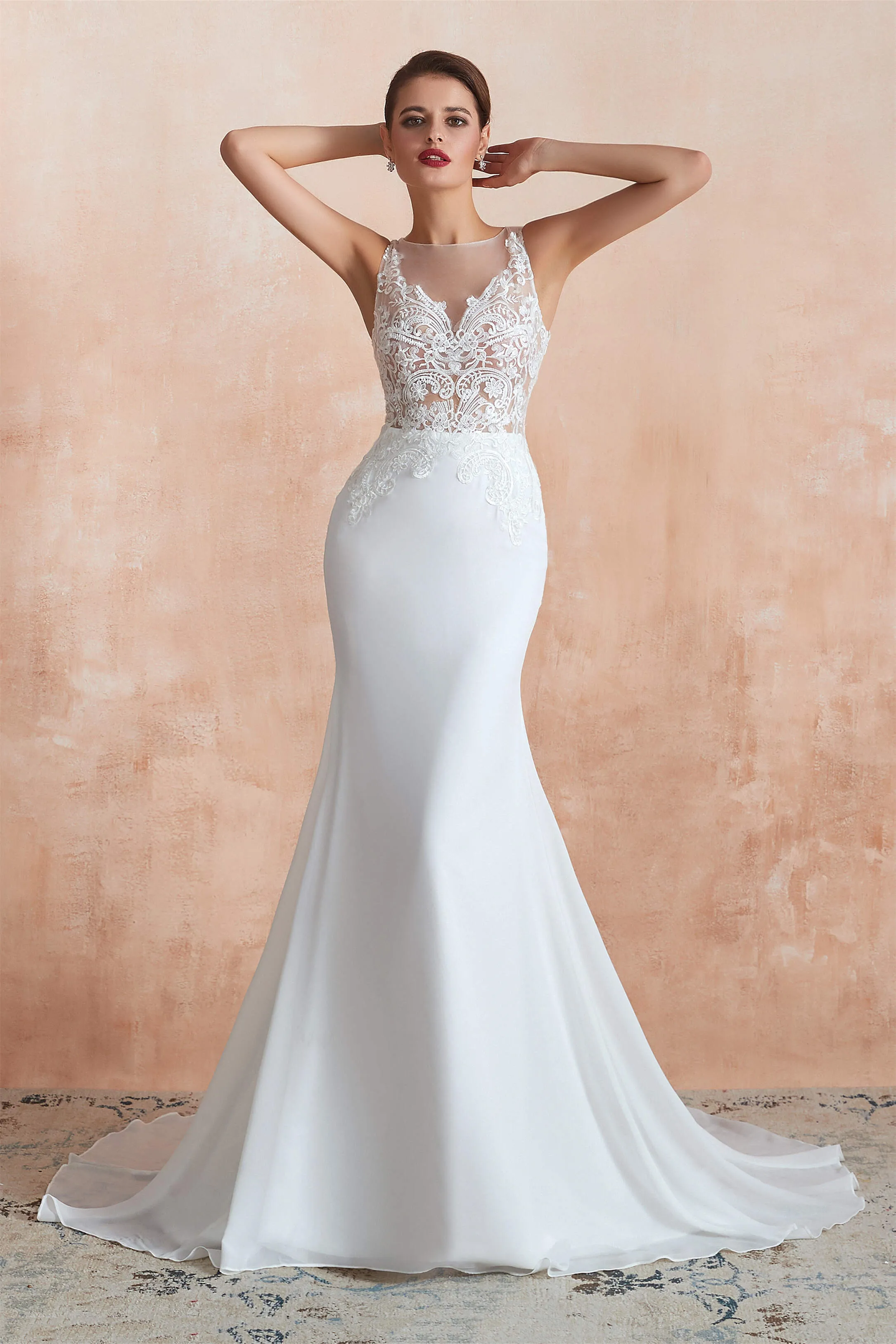 Mermaid See-Through Chiffon Wedding Dresses with Appliques