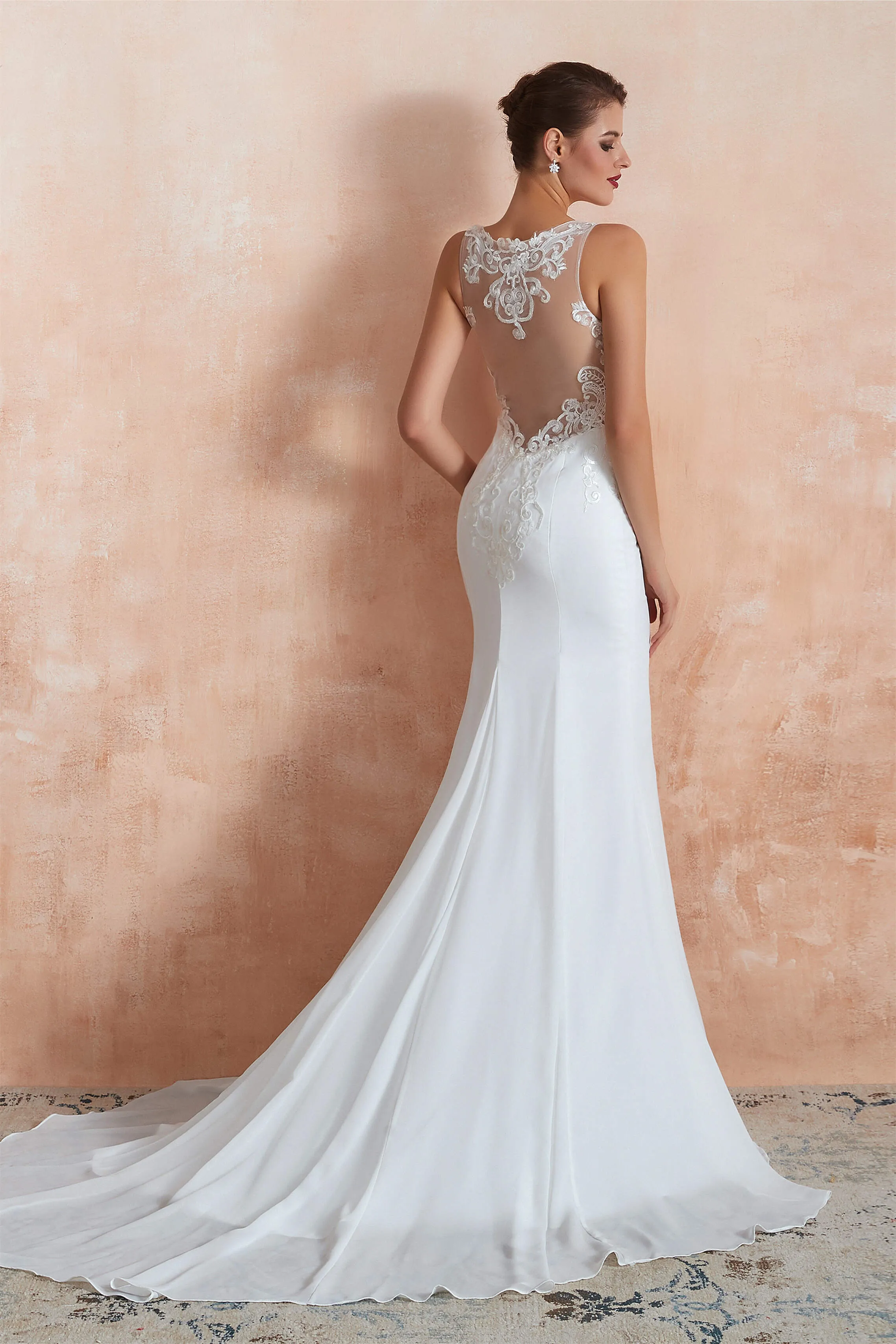 Mermaid See-Through Chiffon Wedding Dresses with Appliques