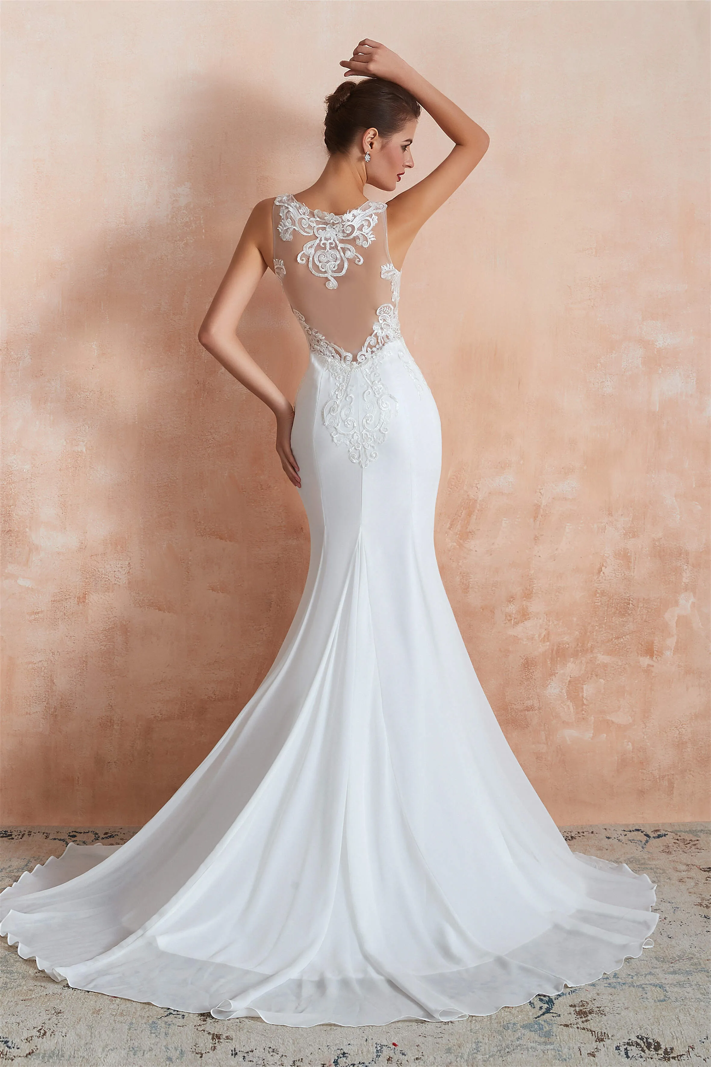 Mermaid See-Through Chiffon Wedding Dresses with Appliques