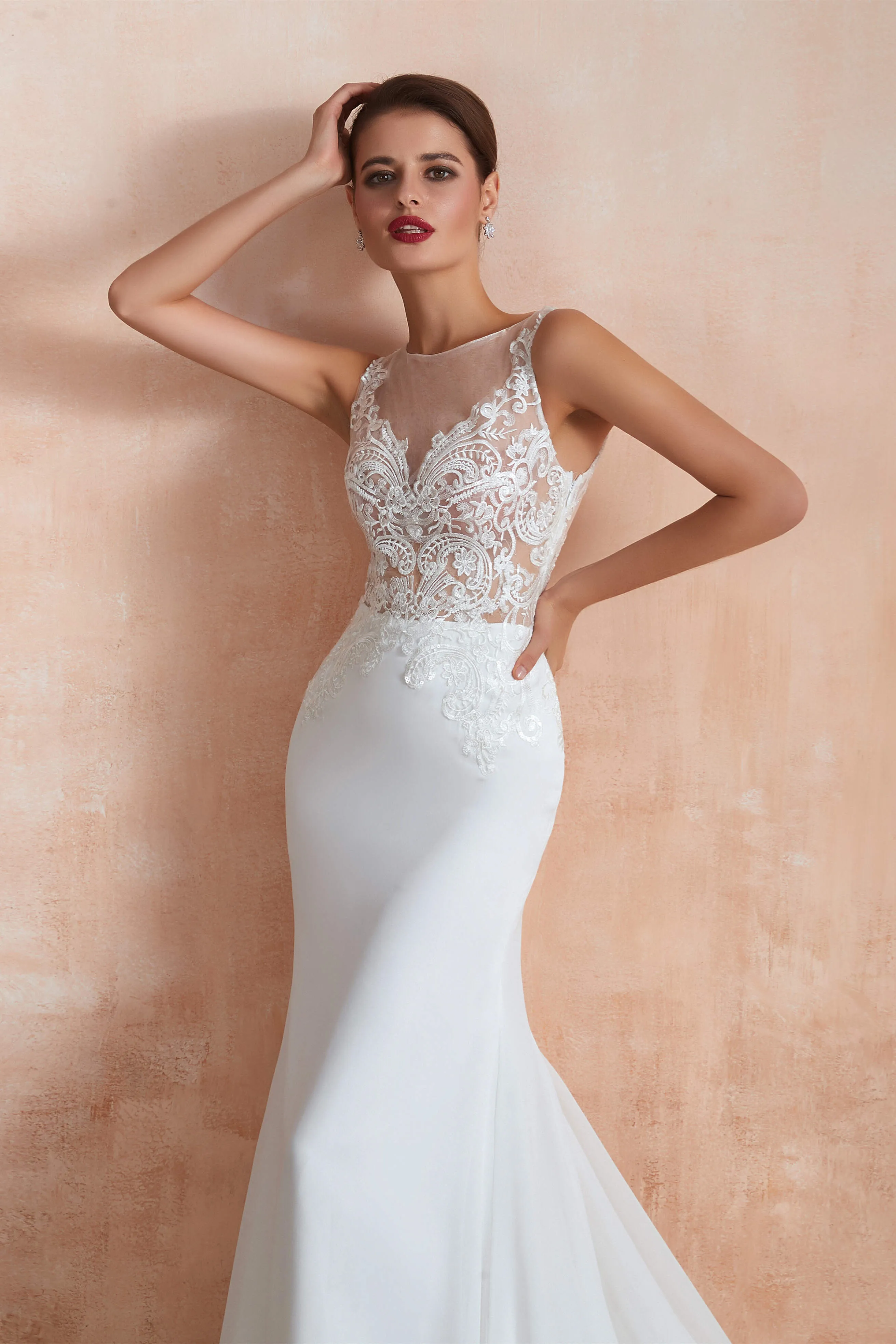 Mermaid See-Through Chiffon Wedding Dresses with Appliques