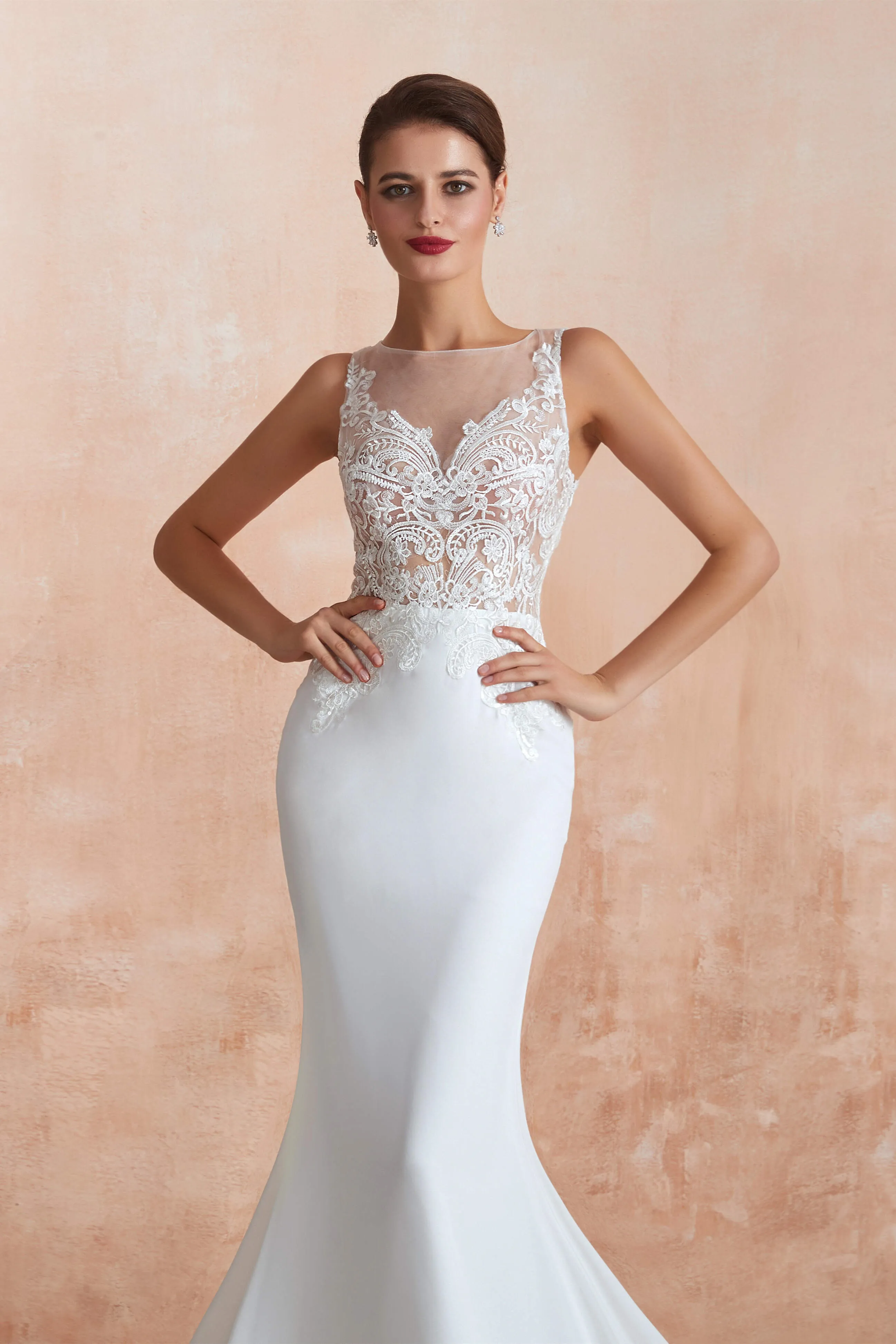 Mermaid See-Through Chiffon Wedding Dresses with Appliques