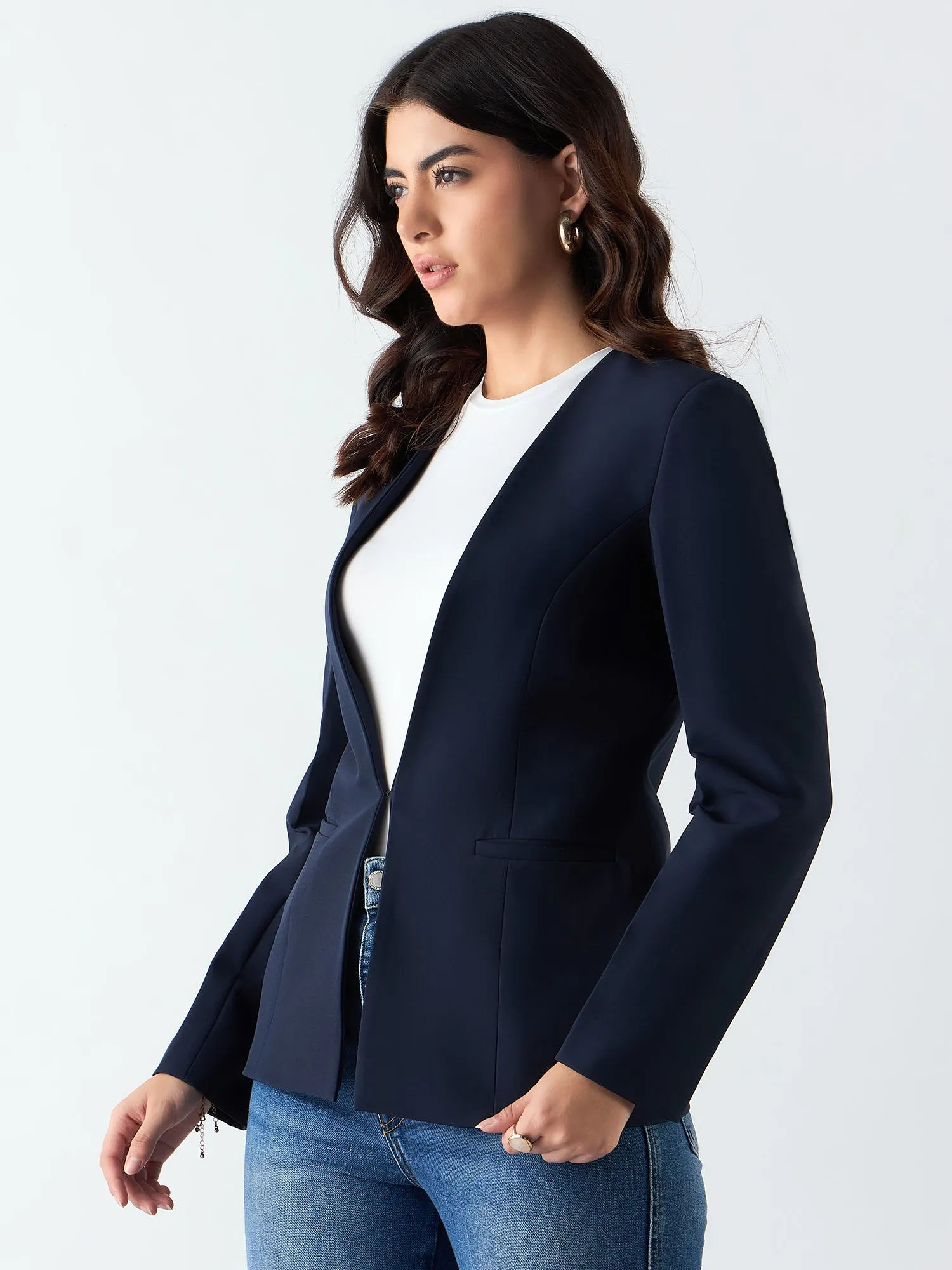 Minimalist Regular Fit Blazer In Stretchable Fabric