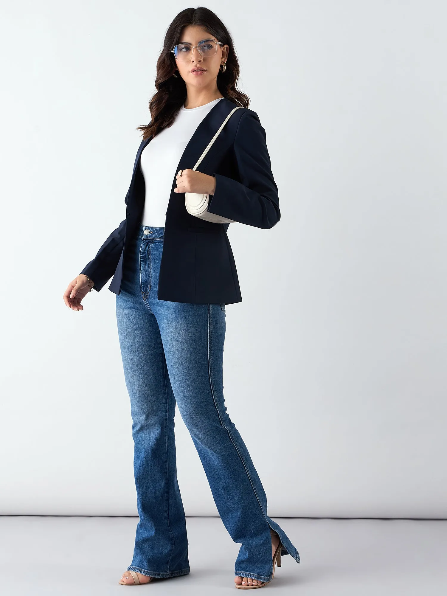 Minimalist Regular Fit Blazer In Stretchable Fabric