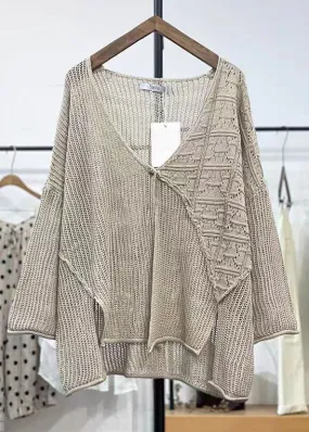 New Apricot V Neck Hollow Out Knit Cardigans Long Sleeve VV071